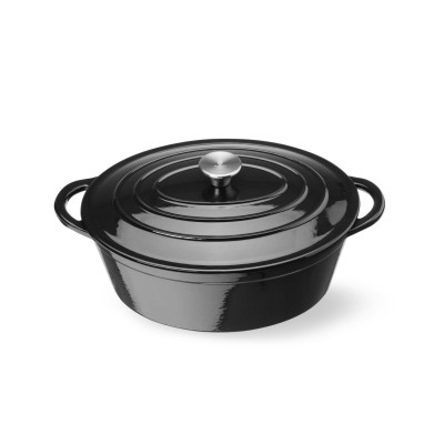 Litinový kastrol smaltovaný, HENDI, 6,88L, Černá, 405x255x(H)134mm | 626863