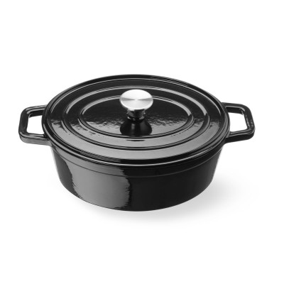 Litinový kastrol smaltovaný, HENDI, 4,4L, Černá, 365x290x(H)115mm | 626887