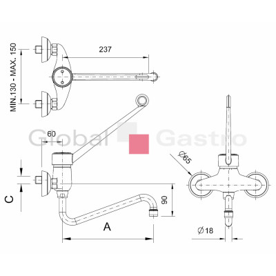 Baterie nástěnná páková 00405250 | Rubinetterie del Friuli 5120068