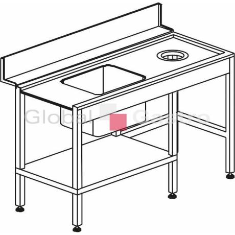 Stůl vstupní s dřezem s odpadním otvorem a policí 1500 x 730 x 850 mm | KROMO 8644294
