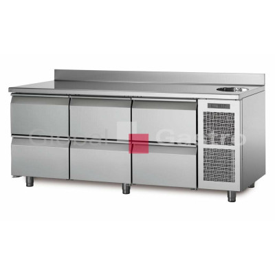 Chladící stůl TA17/6MS s deskou, dřezem a zadním lemem | Coldline 6171518