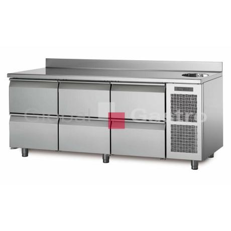 Chladící stůl TA17/6MS s deskou, dřezem a zadním lemem | Coldline 6171518