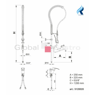 Sprcha tlaková na nádobí STAR 120   páková baterie | Rubinetterie del Friuli 5120020