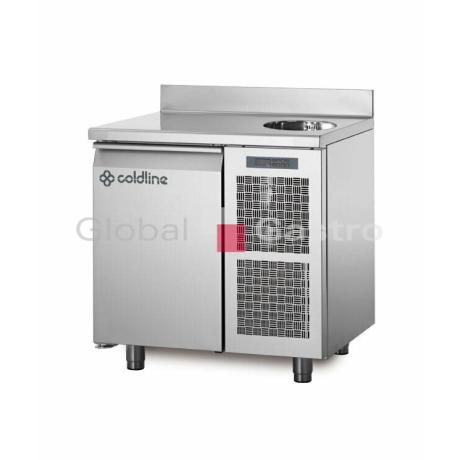 Chladící stůl TA09/1MS s deskou, dřezem a zadním lemem | Coldline 6171505