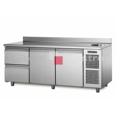 Chladící stůl TA17/2MS s deskou, dřezem a zadním lemem | Coldline 6171514