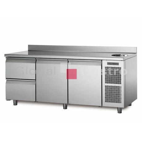 Chladící stůl TA17/2MS s deskou, dřezem a zadním lemem | Coldline 6171514