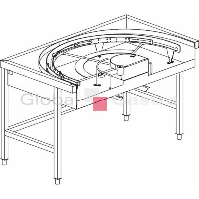 Stůl rohový 180° mechanizovaný 850 x 1500 x 850 mm | KROMO 8644289