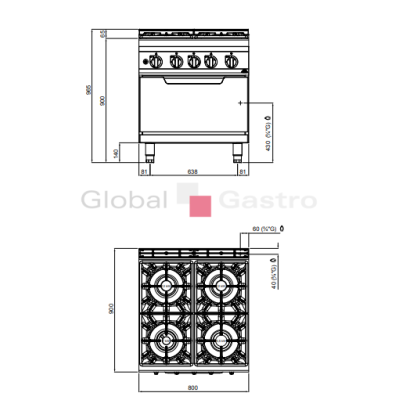 Sporák s troubou Bertos G9F4+FG | Bertos 117099013