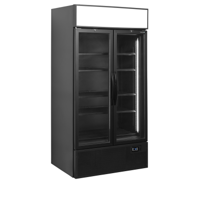 TEFCOLD 34754 | FSC1000H BLACK Černá prosklená chladicí skříň se světelným reklamním panelem | Serrco by