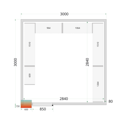 TEFCOLD 49685 | CR 300x300x220 WD Panely ke stavebnicovým boxům s dveřmi o šířce 850 mm s 120mm izolací | Serrco by