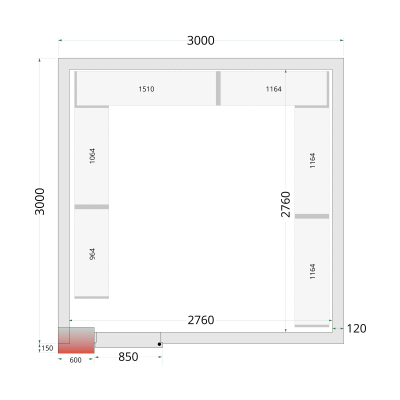 TEFCOLD 49687 | CR 300x300x220 WD Panely ke stavebnicovým boxům s dveřmi o šířce 850 mm s 120mm izolací | Serrco by