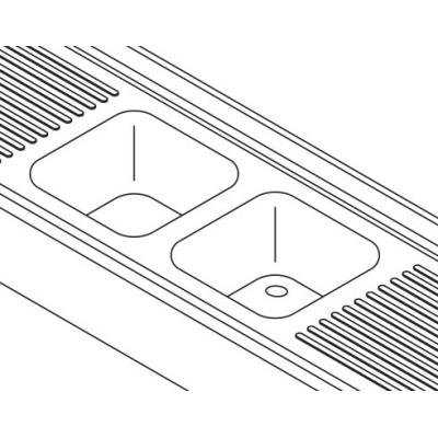 MAXIMA 09394091 | Stůl na mytí nádobí - 2 dřezy - se zadní stěnou a policí - 210 x 70 cm