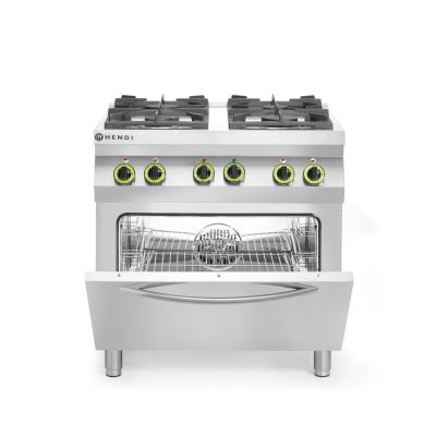 HENDI 225882 | Plynový sporák se 4 hořáky a konvektomatem GN 1/1, HENDI, Kitchen Line, 19kW HENDI