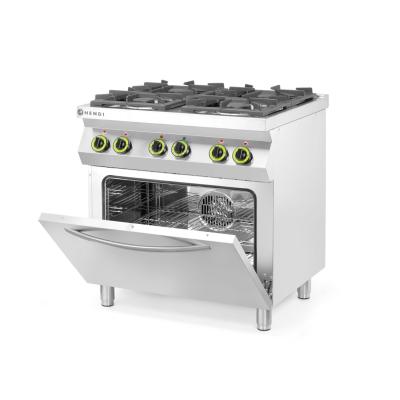 HENDI 225882 | Plynový sporák se 4 hořáky a konvektomatem GN 1/1, HENDI, Kitchen Line, 19kW