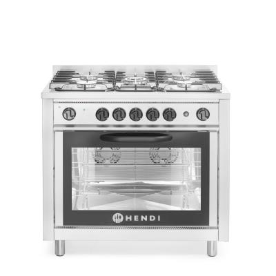 HENDI 225707 | Plynový sporák - 5 hořáků s elektrickou troubou, HENDI, Kitchen Line, Stříbrná, 14, 3kW HENDI