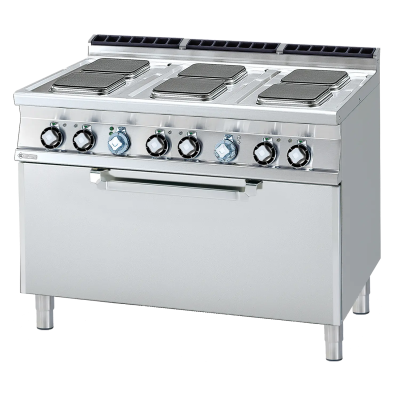 RMGASTRO CFQ6-712ET | Sporák elektrický se statickou elektrickou troubou 3x GN 1/1 - 6x plotýnka 400 V