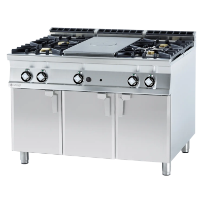 RMGASTRO TP4-912G | Sporák tálový plynový 5x hořák s podestavbou 1x plotýnka 4 kW