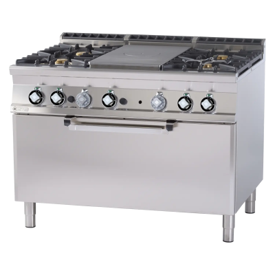RMGASTRO TPF4-912GE | Sporák tálový kombinovaný se statickou elektrickou troubou 3x GN 1/1 - 5x hořák 1x plotýnka 4 kW