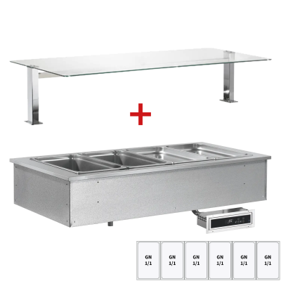 RMGASTRO SL GREEN+ 6 SOV LED FLAT | Výdejní vana chladicí, drop-in GN 6-1/1 - 200mm, nástavba LED osvětlení, rovné sklo