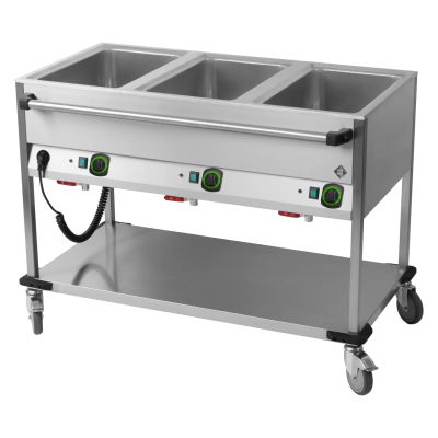 RMGASTRO BMPD 3120 | Vodní lázeň pojízdná elektrická GN 3-1/1 ovládání na delší straně s deskou