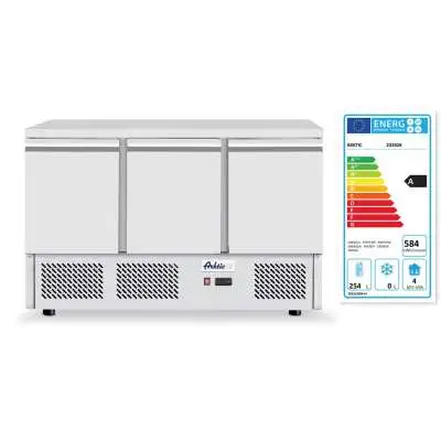 Třídveřový chladicí vozík na pizzu se skleněným nástavcem a žulovou pracovní deskou, Arktic, 254L, 230V/400W, 1400x700x